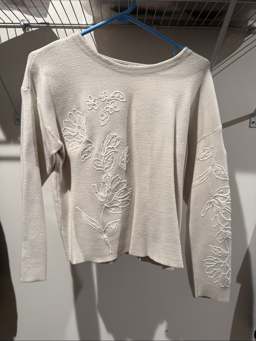 Tahari Cream Embroidered Long-Sleeve Sweatshirt